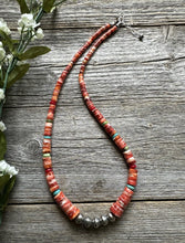 Load image into Gallery viewer, Sterling Silver Graduated Multi Stone Spiny Oyster Heishi Bead Necklace 18 inch