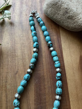 Load image into Gallery viewer, Sterling Silver Blue Turquoise W Pearls Bead Necklace. 18 inch