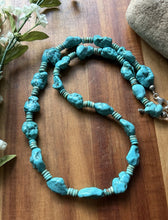Load image into Gallery viewer, Sterling Silver Blue Turquoise Nuggets W Pearls Bead Necklace. 24 inch