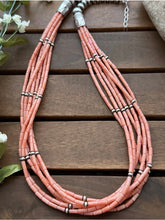 Load image into Gallery viewer, Sterling Silver Multi Strand Pink Coral W Pearls Bead Necklace 24 Inch