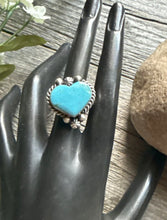 Load image into Gallery viewer, Native American Sterling Silver Blue Turquoise Adjustable Heart Ring. AM