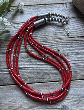 Load image into Gallery viewer, Sterling Silver Multi Strand Red Coral W Pearls Bead Necklace 22 Inch