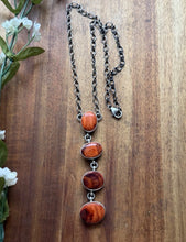 Load image into Gallery viewer, Navajo Sterling Silver Orange Spiny Oyster Lariat Chain Necklace C Shorty