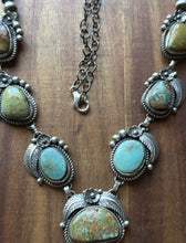 Load image into Gallery viewer, Navajo Sterling Silver Blue Green Royston Turquoise Lariat Cluster Necklace CY