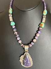 Load image into Gallery viewer, Handmade Navajo Sterling Silver and Charoite Pendent with necklace