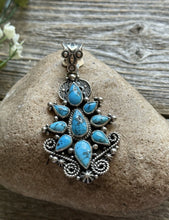 Load image into Gallery viewer, Navajo Native American Handmade Sterling Silver Turquoise Cluster Pendant Geneva