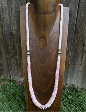 Load image into Gallery viewer, Long Southwestern Sterling Silver Graduated Pink Conch Bead Necklace. 30 Inch