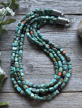 Load image into Gallery viewer, Sterling Silver Multi Strand Stone Blue Green Turquoise Bead Necklace 22 inch