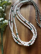 Load image into Gallery viewer, Sterling Silver Pink Conch Turquoise Pearls Multi Strand Bead Necklace. 30 Inch