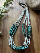 Load image into Gallery viewer, Sterling Silver Multi Strand MOP Mother Of Pearl Turquoise Bead Necklace 24 inch