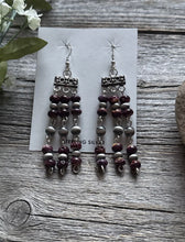 Load image into Gallery viewer, Sterling Silver Purple Spiny Oyster W Pearls Rosary Bead Dangle Earrings. 3 Inch
