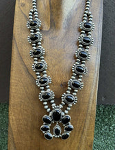 Load image into Gallery viewer, Navajo Sterling Silver Black Onyx Squash Blossom Naja Necklace Earrings Set LY