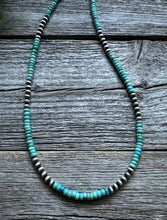 Load image into Gallery viewer, Southwestern Sterling Silver 4mm Blue Turquoise W Pearls Bead Necklace. 18 inch