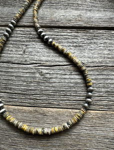 Sterling Silver Bumblebee Jasper W 6mm Pearls Bead Necklace. 18 inch