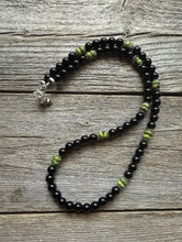 Load image into Gallery viewer, Sterling Silver Black Onyx Green Turquoise Bead Necklace. 18 Inch Gift