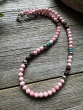 Load image into Gallery viewer, Southwestern 925 Sterling Silver Multi Stone Pink Conch Bead Necklace 18 Inch