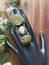 Load image into Gallery viewer, Native American Sterling Silver Green Royston Turquoise Adjustable Ring K Yazzie