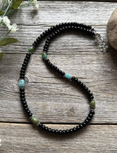 Load image into Gallery viewer, Sterling Silver Black Onyx Turquoise Bead Necklace. 18 Inch Gift