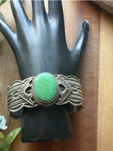 Load image into Gallery viewer, Navajo Native Sterling Silver Green Damele Turquoise Cuff Bracelet Maloney