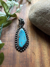 Load image into Gallery viewer, Navajo Sterling Silver Kingman Spiderweb Turquoise Pendant H Piasso