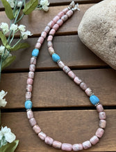 Load image into Gallery viewer, Sterling Silver Rhodochrosite Turquoise Bead Necklace. 18 inch. Gift