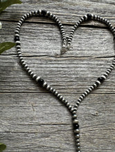 Load image into Gallery viewer, Sterling Silver Black Onyx W Pearls Bead Lariat Y Necklace. 26 inch
