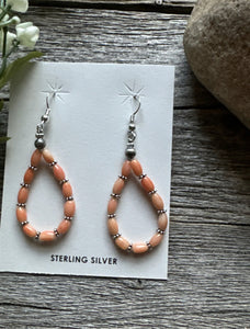Southwestern 925 Sterling Silver Pink Coral Pearls Bead Earrings. 2 Inch