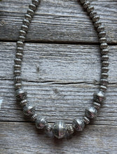 Load image into Gallery viewer, Sterling Silver Stamped Corrugated Pearls Bead Necklace. 18 inch