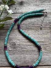 Load image into Gallery viewer, Sterling Silver Turquoise Dyed Sugilite Bead Necklace. 18 inch