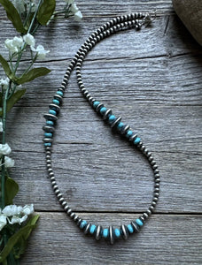 Sterling Silver Blue Turquoise W Pearls Bead Necklace. 20 inch
