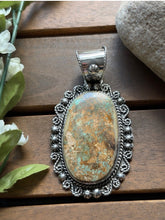 Load image into Gallery viewer, Navajo Sterling Silver Green Royston Turquoise Pendant. Etta E Gift