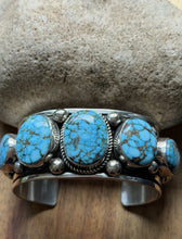 Load image into Gallery viewer, Navajo Sterling Silver Blue Kingman Turquoise Cuff Bracelet. A Albert Jake