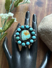 Load image into Gallery viewer, Native American Sterling Silver Blue Turquoise Cluster Adjustable Ring. K Yazzie