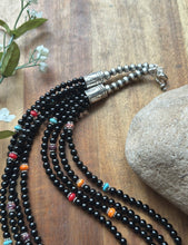 Load image into Gallery viewer, Sterling Silver Multi Strand Stone Black Onyx Bead Necklace. 22 Inch