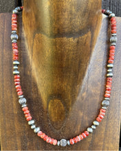 Load image into Gallery viewer, Southwestern Sterling Silver Red Spiny Oyster Pearls Bead Necklace 18 inch