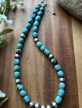 Load image into Gallery viewer, Sterling Silver Blue Turquoise W Pearls Bead Necklace. 18 inch