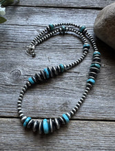 Load image into Gallery viewer, Sterling Silver Blue Turquoise Flat Saucer Pearls Bead Necklace 20 inch