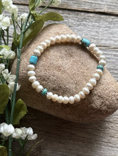Load image into Gallery viewer, Freshwater Pearls Turquoise 6.5 Inch Stretch Elastic Stretchy Bead Bracelet Gift