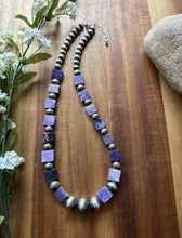 Load image into Gallery viewer, Sterling Silver Purple Charoite W Pearls Bead Necklace. 18 Inch Gift