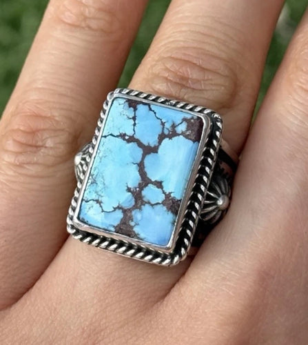 Native American Sterling Silver Golden Hill Turquoise Ring Size 7.5 A Jake