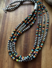 Load image into Gallery viewer, Sterling Silver Multi Strand Multi Stone Pearls Bead Necklace. 28 inch