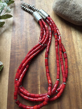 Load image into Gallery viewer, Sterling Silver Multi Strand Red Coral Pearls Bead Necklace 22 Inch
