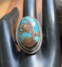 Load image into Gallery viewer, Native American 925 Sterling Silver Turquoise Ring. Size 8 Adjustable Leslie Nez
