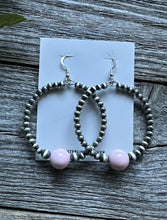 Load image into Gallery viewer, Pink Conch Sterling Silver Pearls Bead Hoop Earrings. 2.5 Inch