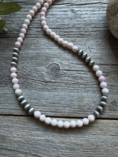 Load image into Gallery viewer, Sterling Silver 6mm Pink Conch Round Bead W Pearls Necklace. 18 inch