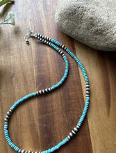 Load image into Gallery viewer, Southwestern Sterling Silver Blue Turquoise W Pearls Bead Necklace 18 inch Gift