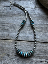 Load image into Gallery viewer, Sterling Silver Blue Turquoise W 5mm Pearls Bead Necklace. 18 inch