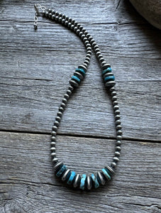 Sterling Silver Blue Turquoise W 5mm Pearls Bead Necklace. 18 inch