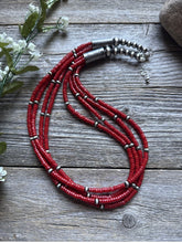 Load image into Gallery viewer, Sterling Silver Multi Strand Red Coral W Pearls Bead Necklace 22 Inch