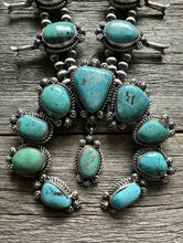 Load image into Gallery viewer, Navajo Sterling Silver Blue Turquoise Squash Blossom Pearls Necklace. K Yazzie